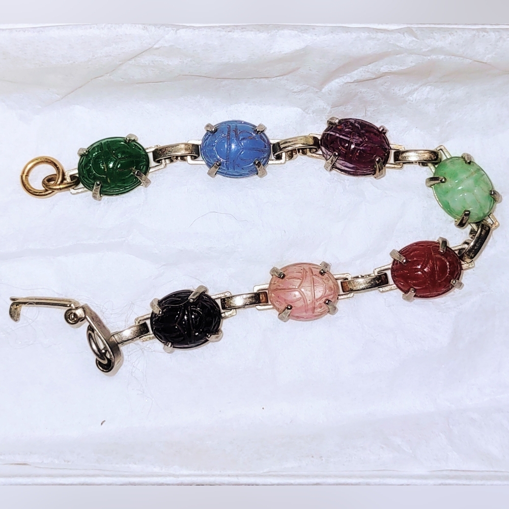 Scarab Bracelet Egyptian Revival Gold 6"